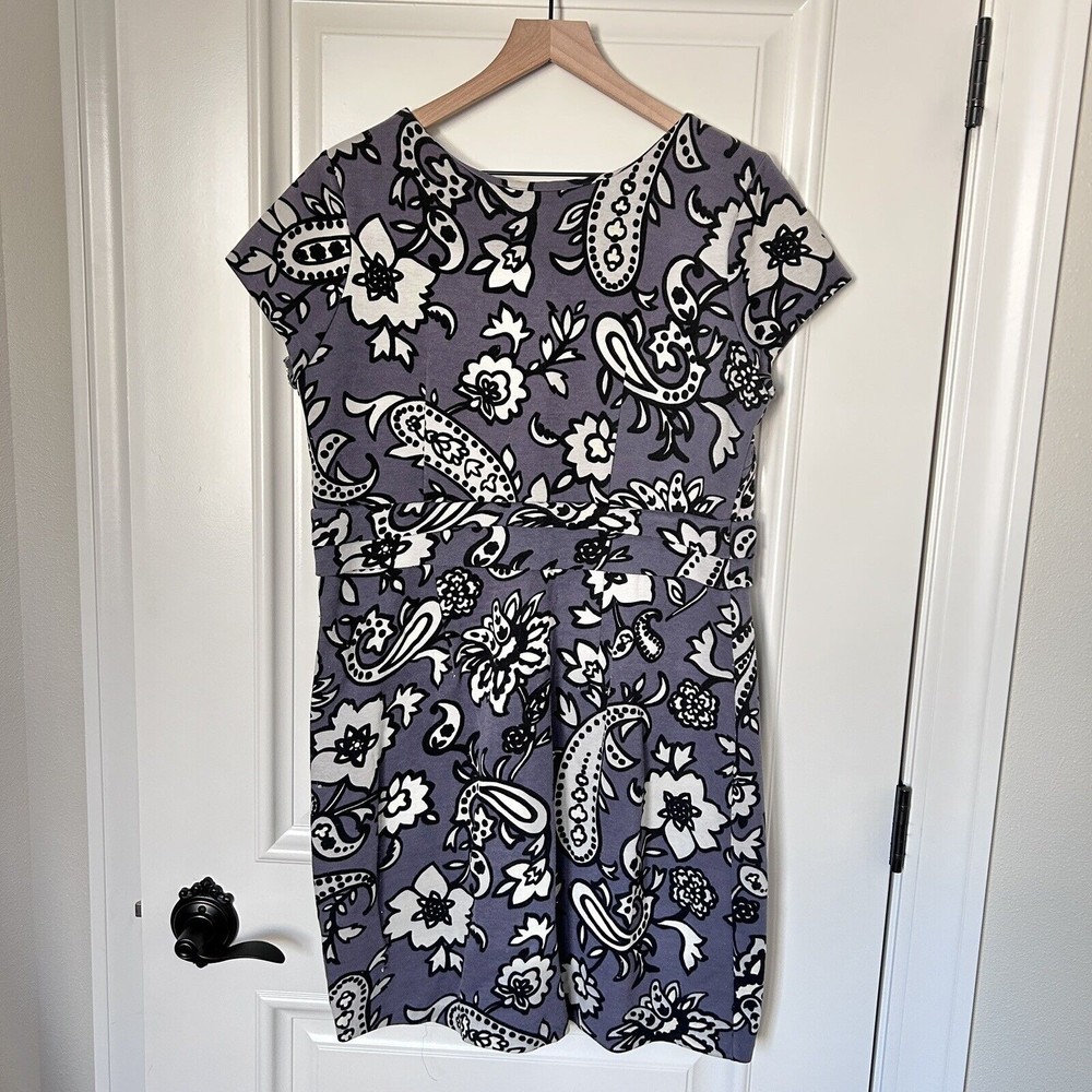 Boden Roma Dress Sz US 14 Purple & Gray Paisley Floral Printed Ponte Knit - Picture 6 of 9